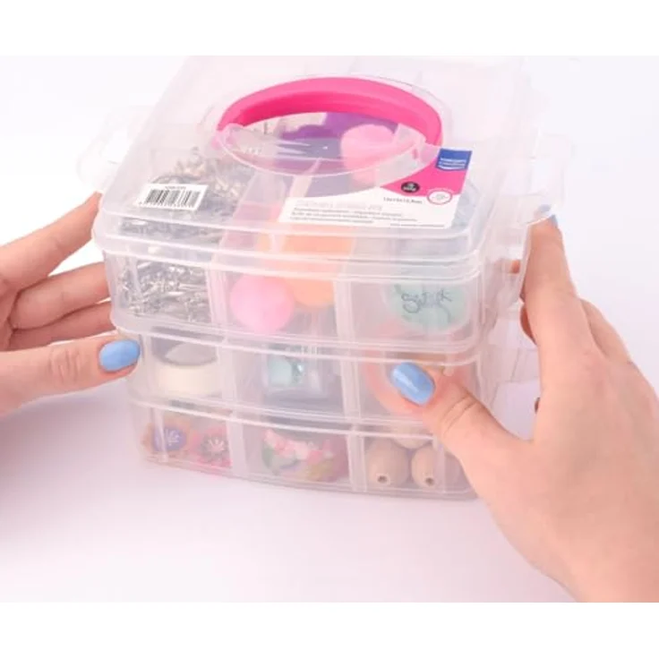 Vaessen Creative Stapelbare Aufbewahrungsbox, 18 Fächer, zur Aufbewahrung von kleinen Bastelmaterialien, Schmuck und mehr – Bild 5