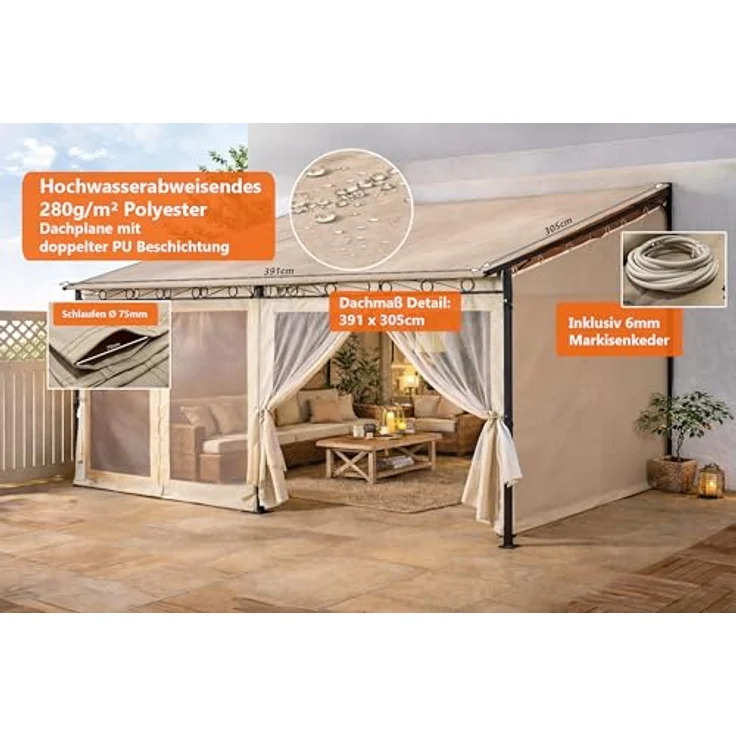 QUICK STAR Ersatzdach Roll Pavillon 3x4m, witterungsbeständiger Bezug aus 100% Polyester in Sandfarbe – Bild 2