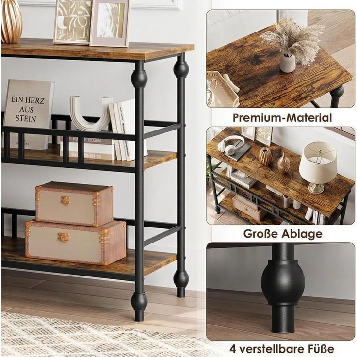 GarveeMore Konsolentisch 3-stufiger schmaler Beistelltisch mit Stauraum,109x30x80cm, Sofatisch für Wohnzimmer,Foyer,Flur,Eingang – Bild 3