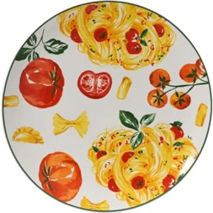 Decoris season decorations Teller, Teller Porzellan 26,9x2,7cm mit Pasta Motiv Weiß Rot Gelb Grün – Bild 2
