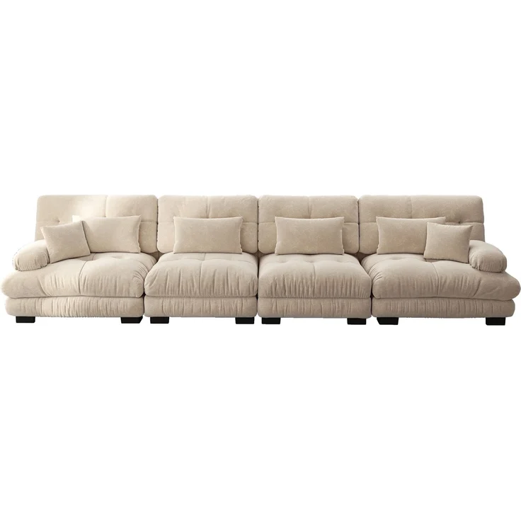 DESVIAE Sofa modular aus Chenille Hellbraun mit Tiefensitz und Dekokissen, 406 x 77 x 81 cm – Bild 8
