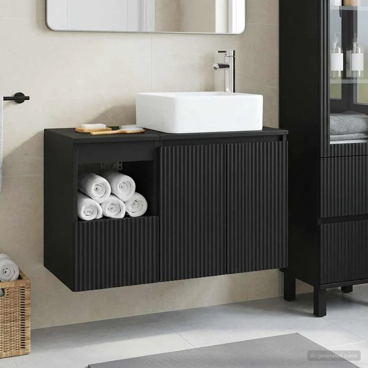 vidaXL Badezimmerschrank-Set 2 stk. Schwarz 83 x 35 x 80 cm 3404065 – Bild 1