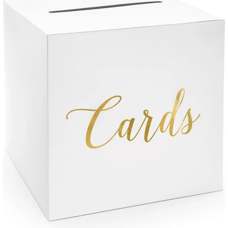partydeco Geschenkbox, Kartenbox Hochzeit 24cm Papier, weiß / gold – Bild 1