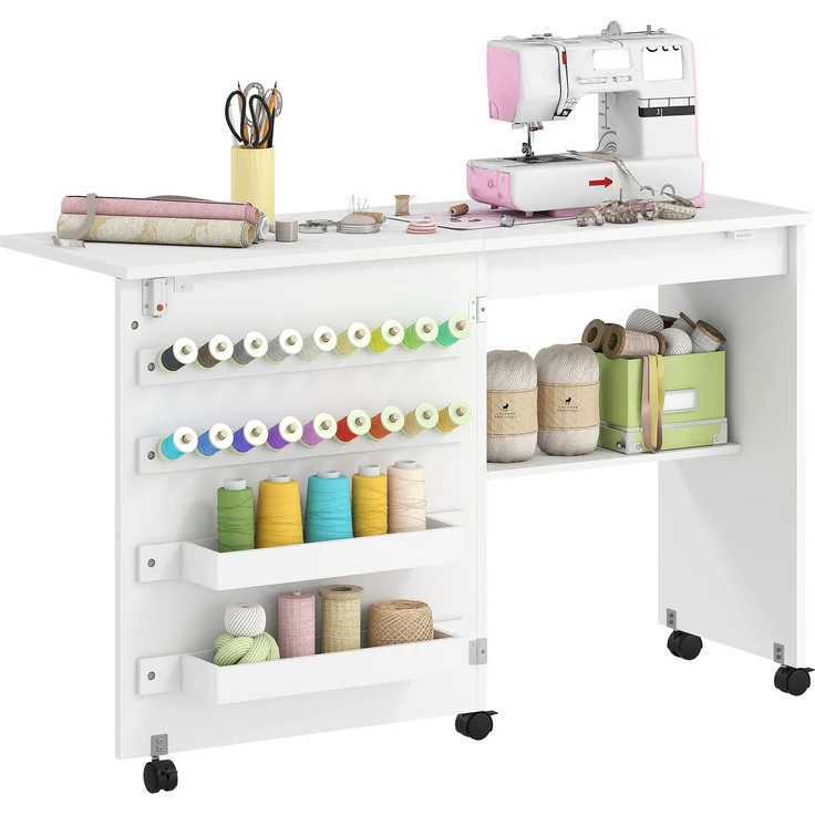 Zusammenklappbarer Nähmaschinenschrank mit 2 Lagerkästen, 116.3×49.5×76.5cm, Weiß, MELAYR – Bild 1