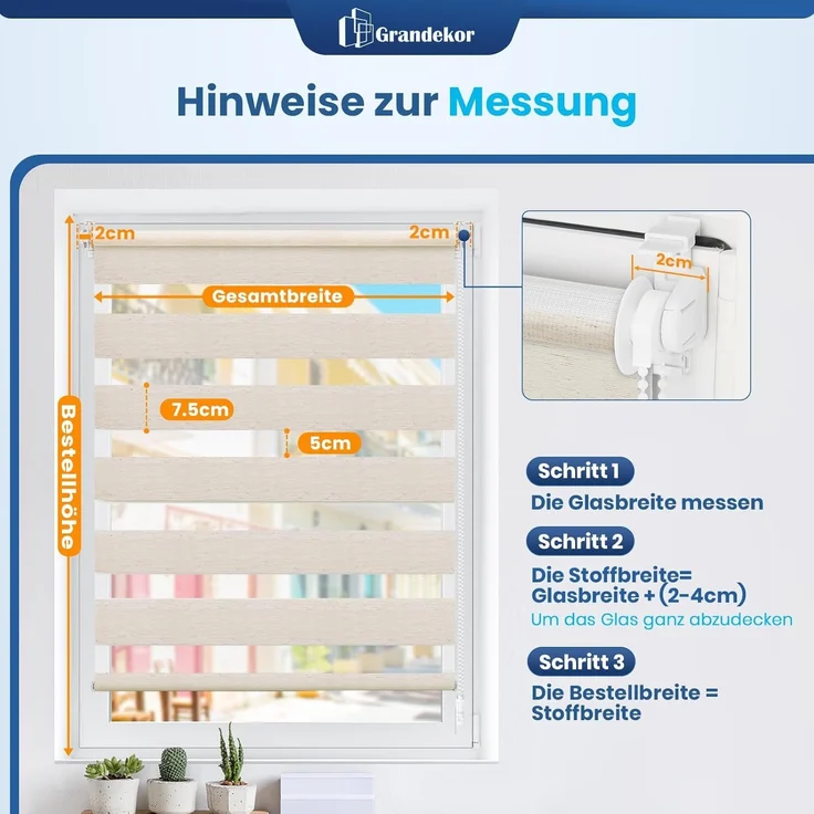Grandekor Doppelrollo Klemmfix ohne Bohren Leinen 80x230 cm(Stoffbreite 76cm) Fenster Rollos für innen Klemmrollos Duo Rollos für Fenster ohne Bohren mit Bohren Privatschutz UV-Schutz Zebrarollo – Bild 7