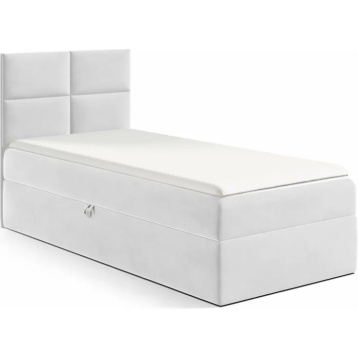 MEBLINI Kinderbett mit Bettkasten MINO 3 90x200 Links – H3/Hellgrau Samt Gepolstert Einzelbett mit Matratze - Polsterbett mit Stauraum - Bett mit Kopfteil – Stauraumbett