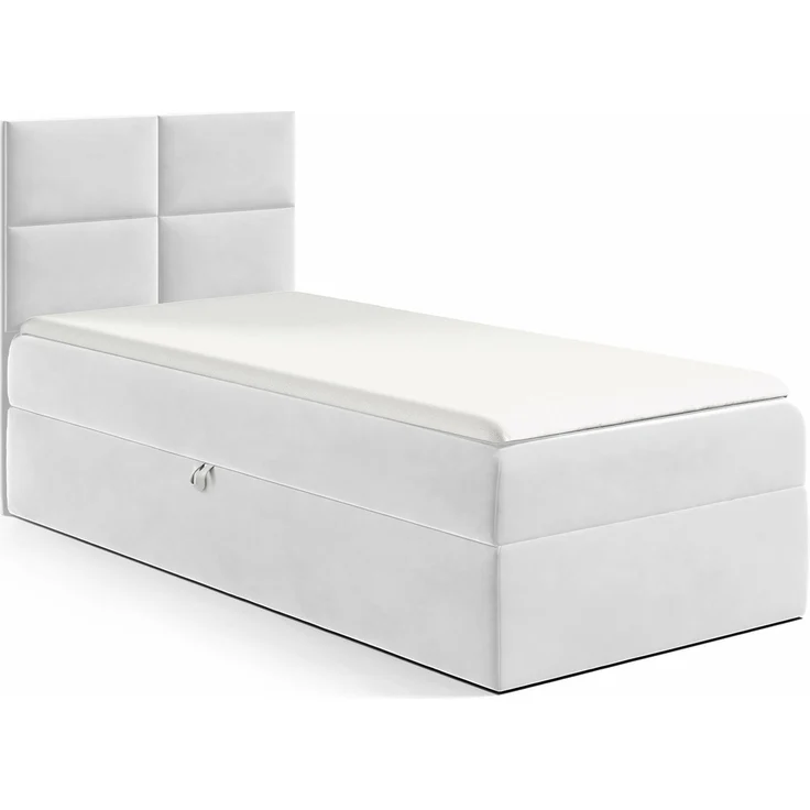 MEBLINI Kinderbett mit Bettkasten MINO 3 90x200 Links – H3/Hellgrau Samt Gepolstert Einzelbett mit Matratze - Polsterbett mit Stauraum - Bett mit Kopfteil – Stauraumbett – Bild 1