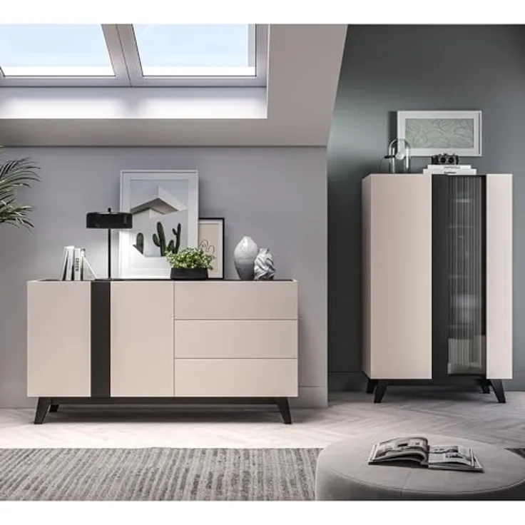 Lomadox Wohnzimmer-Set FRIONA-131, (Mega-Spar-Set, 2-St, Highboard Sideboard), kaschmir schwarz modern Möbelfüße Softclose Glastür