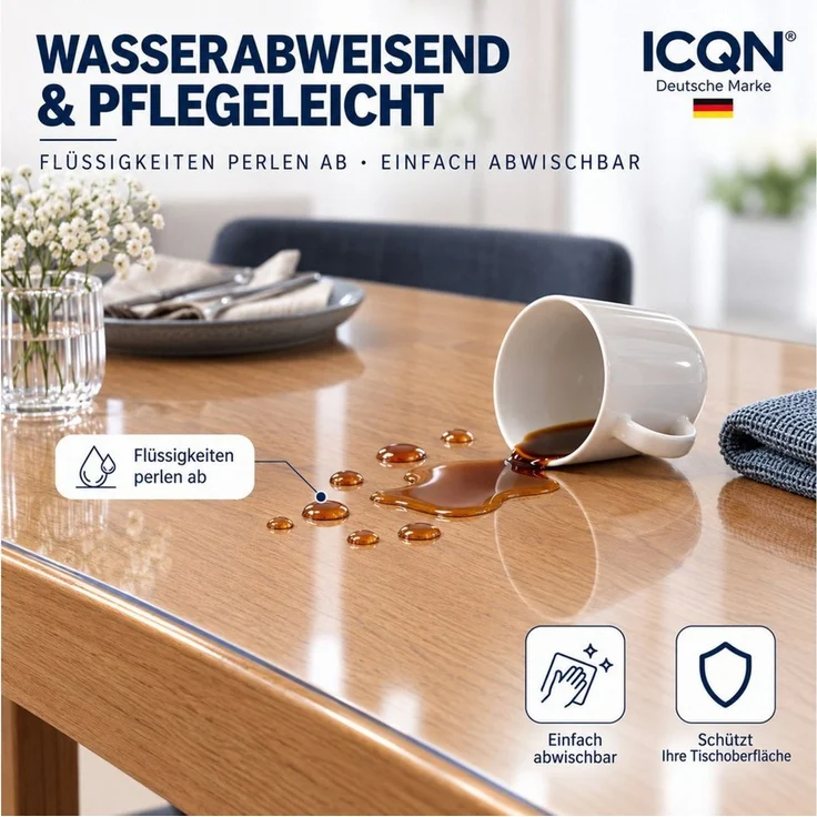 ICQN Tischdecke Transparente PVC Tischschutzfolie 2 mm, kratzfest & hitzebeständig – Bild 4
