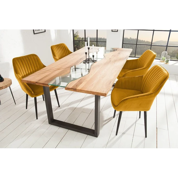 riess-ambiente Polsterstuhl TURIN senfgelb / schwarz (Einzelartikel, 1 St), Esszimmer · Samt · Metall · mit Armlehne · Retro Design – Bild 3
