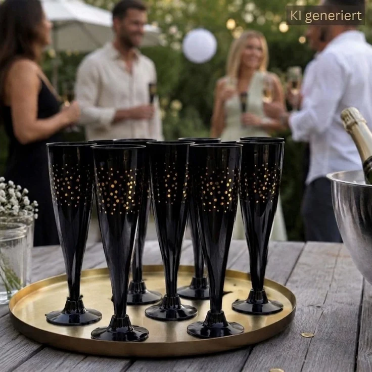 HAC24 Sektglas Sektgläser Sektkelche Sektflöten, 8-tlg, Kunststoff, 130 ml Schwarz-Gold Wiederverwendbar Spülmaschinenfest – Bild 4