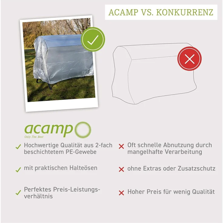 acamp Gartenmöbel-Schutzhülle Abdeckhülle für Hollywoodschaukel (Schutzhülle für Gartenmöbel), Plane, Abdeckung, Möbelschutz, Regenschutz - 215x155x150 cm – Bild 4