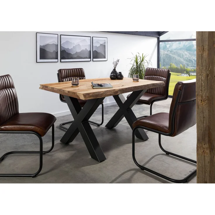 Baumtisch Sheesham 140x90x77 natur sandgestrahlt / X-Beine anthrazit matt FREEFORM 5 – Bild 9