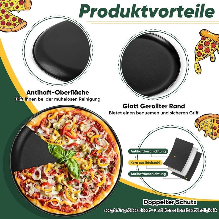 Joyfair Pizzablech Edelstahl Rund 30cm 2er Set Antihaftbeschichtung – Bild 3