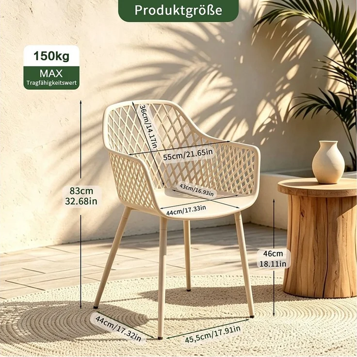 PPkrimnel Gartenstuhl Modern ergonomischer Esszimmerstuhl, Outdoor-Stuhl (4 St), mit Armlehnen, wetterfest & UV-beständig, 4er-Set – Bild 2