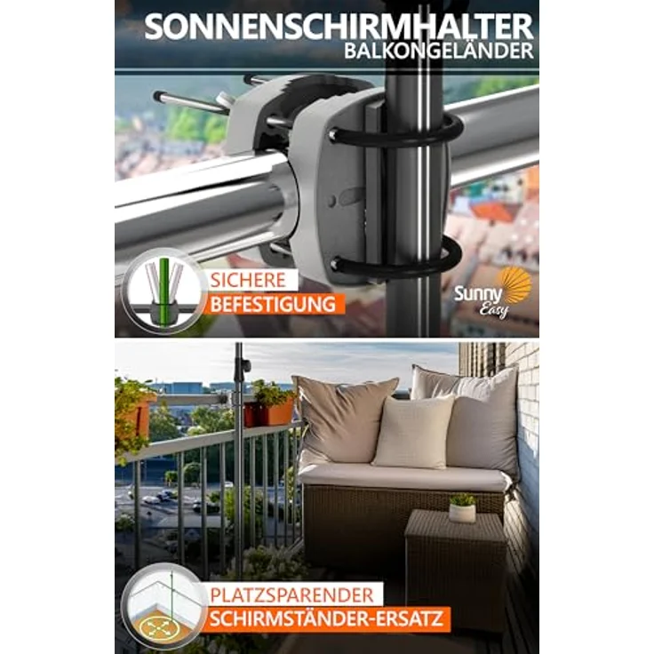 Menz Sonnenschirm Balkon - 3-IN-1 Sonnenschutz Balkon SET in Anthrazit, UPF 50+ Sonnenschirm rechteckig 200x125 cm + Sonnenschirmhalter Balkongeländer + Sonnenschirmhülle – Bild 5