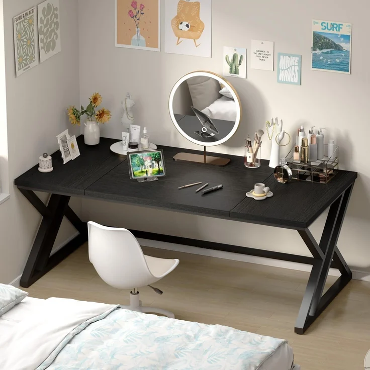 Schreibtisch Computertisch Homeoffice Gaming PC Holz Metall Schwarz – Bild 5