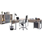moebel-dich-auf Büromöbel-Set TABOR PRO Set 2, (Aktenschränke abschließbar, 5-tlg, Set 2 Winkelschreibtisch + Rollcontainer + Highboard + Aktenregale), Hochglanz lackierte Fronten, Metallgriffe