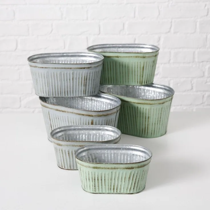 Pflanztopf Blumentopf Übertopf oval Zink L 19-26 cm 3er Set klein+mittel+groß