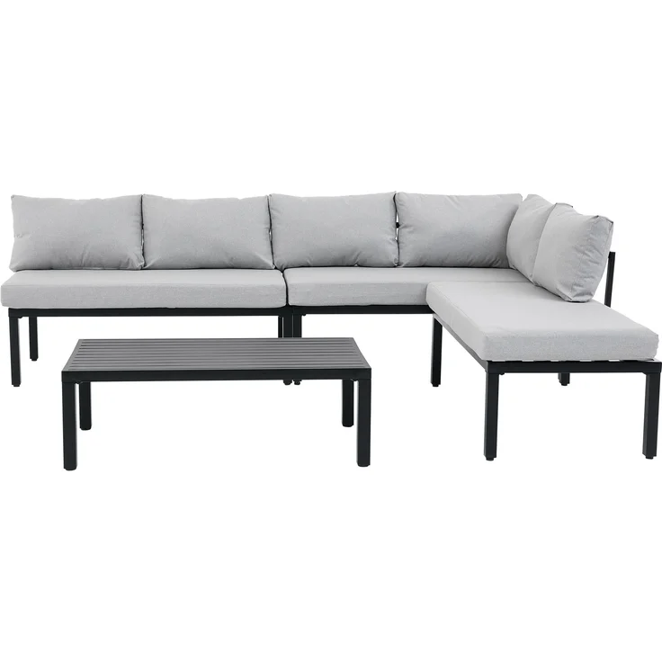 Merax 6-Sitzer Gartenmöbel-Set, Garten-Loungesessel-Set mit verzinktem Eisenrahmen, verstellbare Beine, abnehmbare Rückenlehne, grau – Bild 8