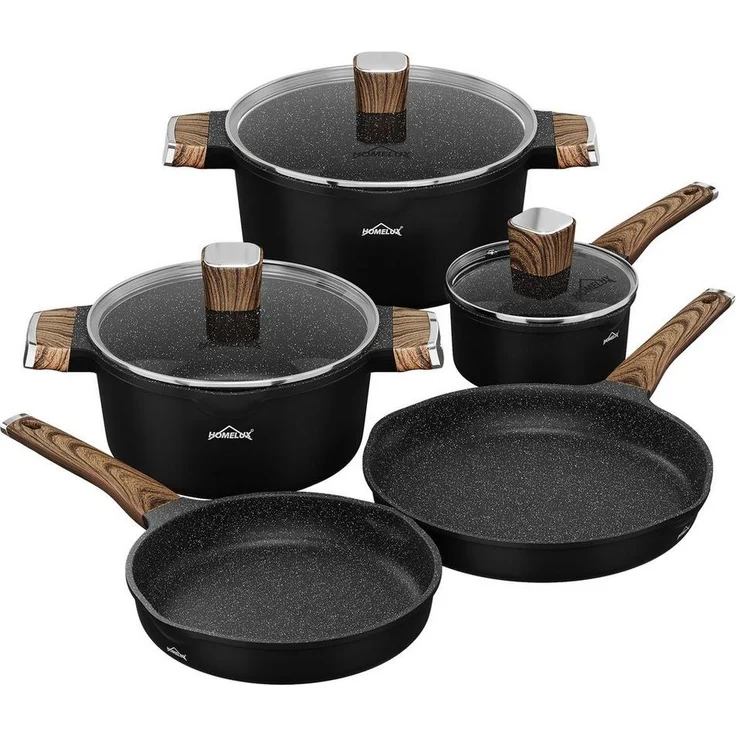 HOMELUX Topf-Set Induktions Töpfe Set mit Antihaftbeschichtung,Holzmaserung, Aluminiumguss, Aluminium (Set, 8-tlg, 24/28cm Pfanne,16cm Milchtopf mit Deckel,24/28cm Kochtopf mit Deckel), für alle Herdarten,Spülmaschinengeeignet – Bild 5