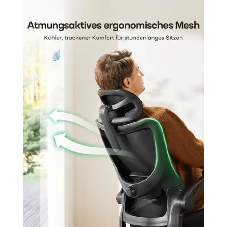 Marsail Bürostuhl Ergonomisch Schreibtischstuhl: Ergonomischer Bürostuhl mit 2D-Kopfstütze, 2D-Lendenwirbelstütze, klappbaren 3D-Armlehnen, 8 cm Sitzkissen, Höhenverstellung 300 LBS 4PCS – Bild 7