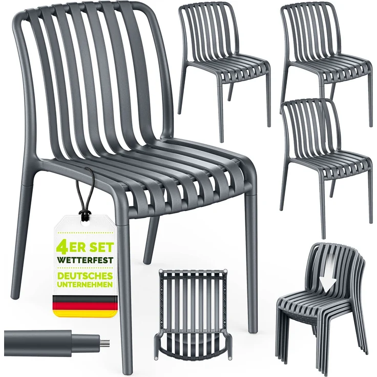 tillvex® Gartenstühle 4er Set Stapelbar Wetterfest | Outdoor Stühle bis 120kg belastbar | Gartenstühle Outdoor | Terrassenstuhl Gartenmöbel Balkon Garten Terrasse – Bild 6