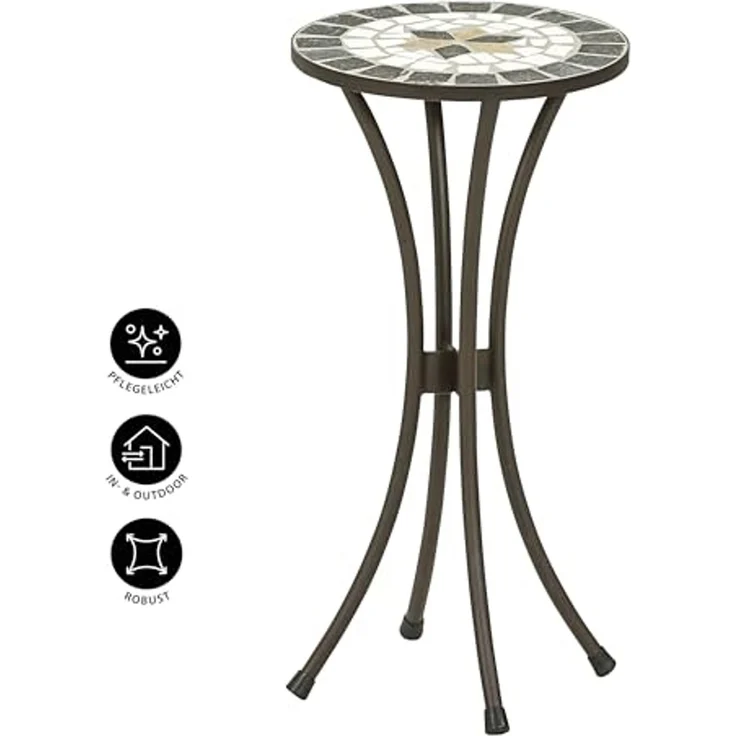 Dehner Blumenständer Blumenhocker Diana mit Mosaik, Stahl/Stein, Dekorativer Blumentisch mit Stern-Mosaik und wetterbeständigem Metall – Bild 4