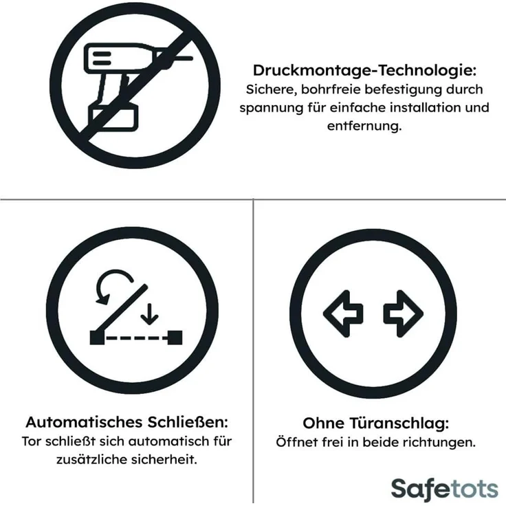 Safetots Extragroßes Treppenschutzgitter mit gebogenem oberen Teil, 71cm - 80cm, Mattweiß, Extra Hoch 100cm in der Höhe, Treppenschutzgitter mit Druckbefestigung, Babygitter für Türen – Bild 4