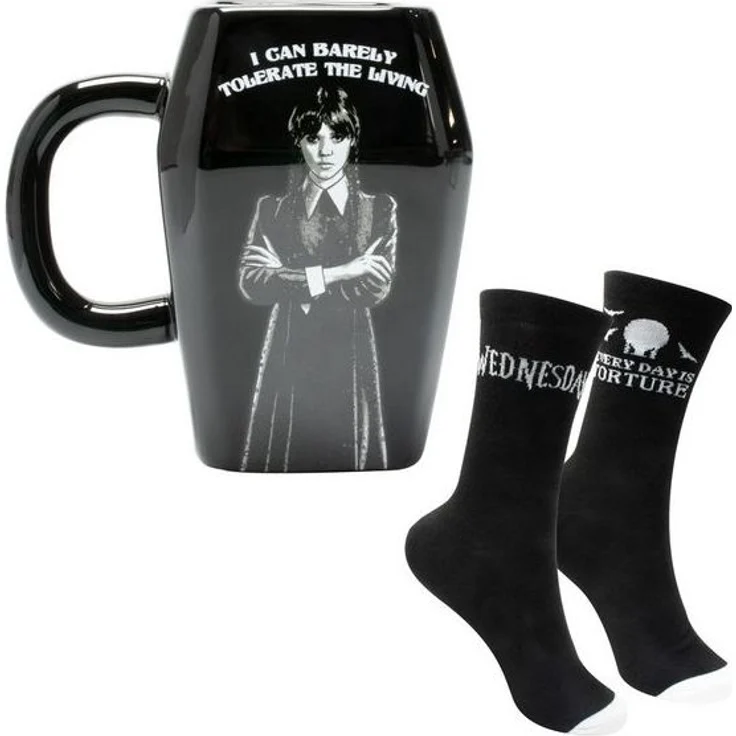 Mad Monkey Tasse Wednesday Addams Socken und Tasse Geschenkset – Bild 2