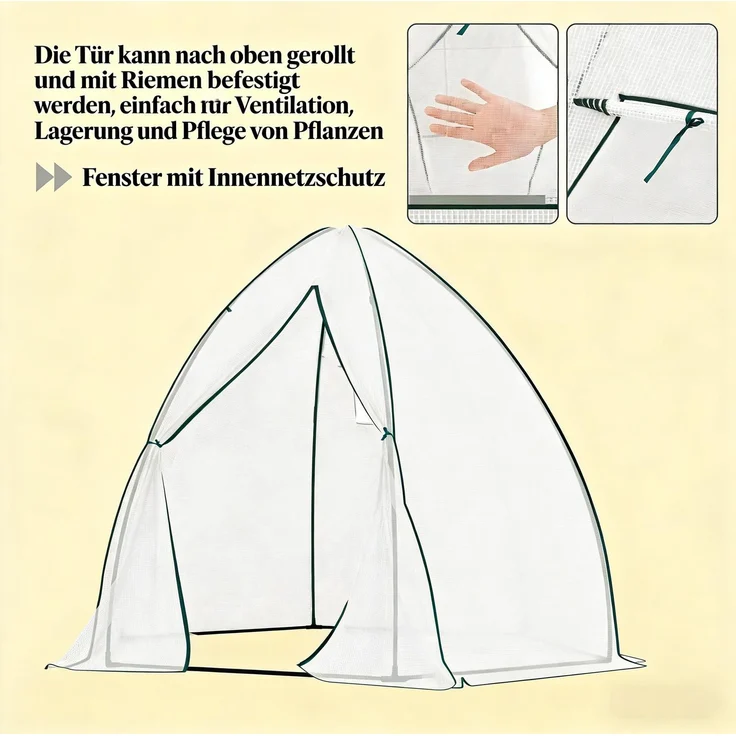 Wohnora-Konische Struktur Gewächshaus,Teepee Gewächshaus,Garten Gewächshaus,H 240cm x T 240cm x B 200cm,Weiß – Bild 4