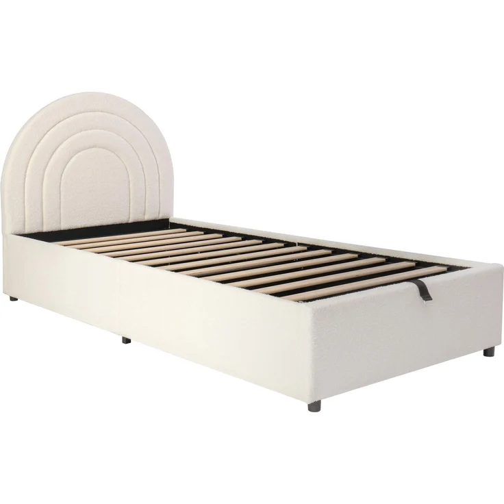 Kinderbett mit Stauraum und Kopfteil, 90x200 cm, Polsterbett mit Lattenrost, Einzelbett, Boucle – Bild 9