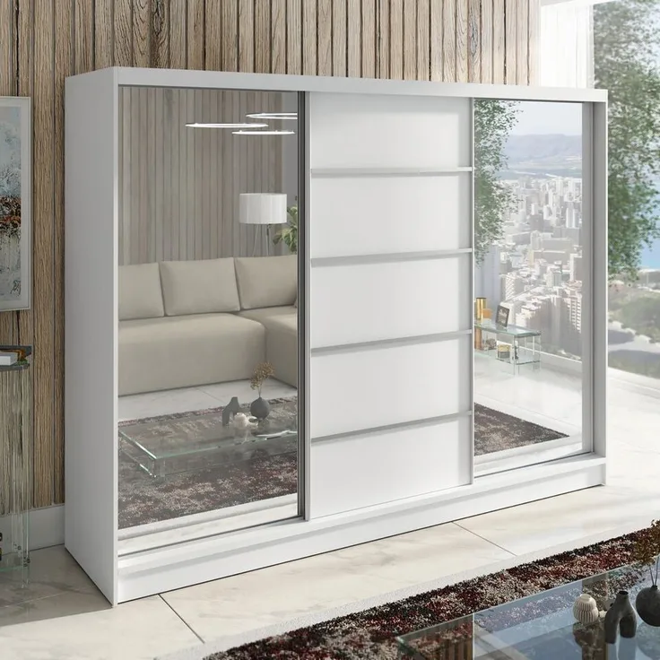 A&J MöbelLand GmbH Schiebetürenschrank TARO 3-türiger Kleiderschrank mit Spiegel, und Kleiderstangen (TOP ANGEBOT! Geräumiger Schrank mit einer Breite von 200 cm und Spiegel, ideal zur Aufbewahrung von Kleidung und Accessoires. Viel Stauraum, TOP PRODU...