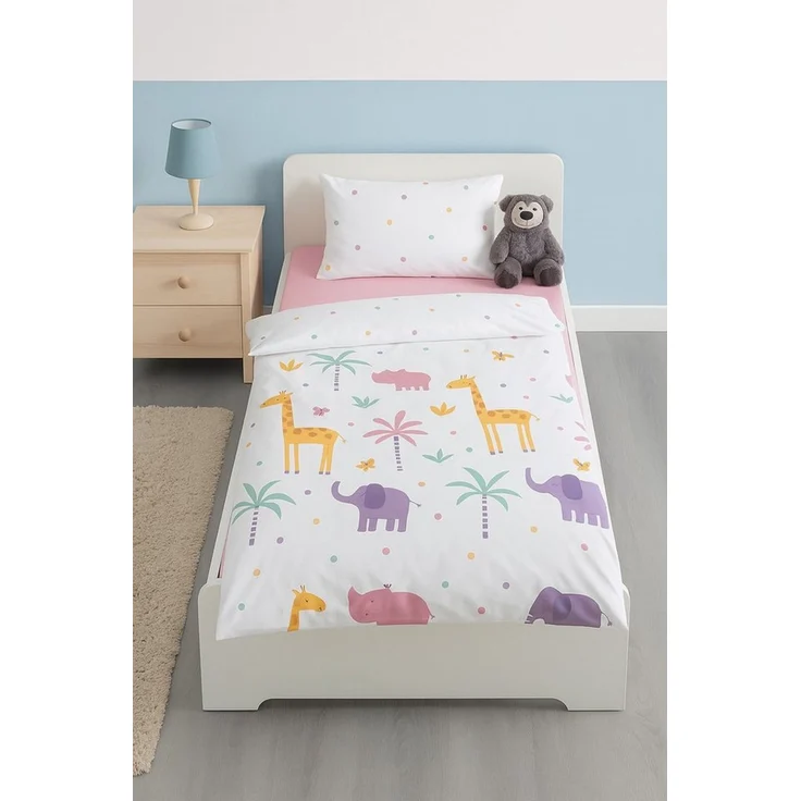 soma Babybettwäsche Renforcé Baby Wende-Bettwäsche 100x135 cm – Safari weiß / Punkte bunt, Renforcé, 2 teilig, Safari-Motiv aus reiner Baumwolle warme winter weihnachtsbettwäsche – Bild 3