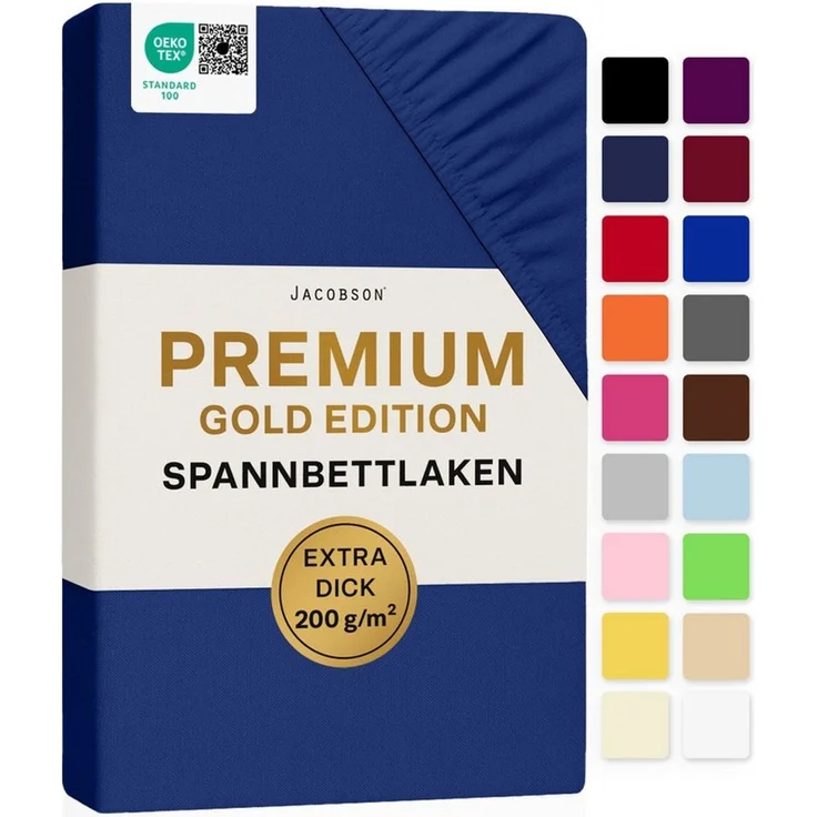 Jacobson Spannbettlaken PREMIUM 200 g/m² Jersey aus 97% Baumwolle & 3% Elasthan, Extra dichtes Bettlaken mit maximalem Halt – Bild 1