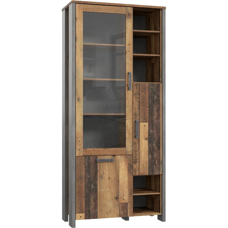 FORTE Clif Highboardvitrine, Holzwerkstoff, Grau/Braun, 91,6 x 205,4 x 41,4 cm – Bild 3