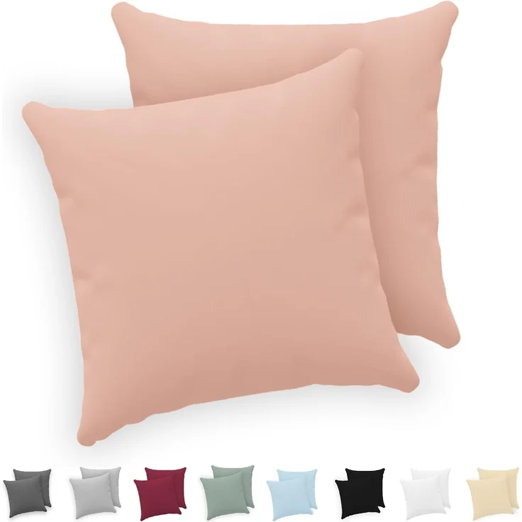 Twinzen® Kissenbezug 65x65 (2er-Set) - 100% Jersey Baumwolle 150 GSM Kissenbezüge - Rosa - Für Kissenbezüge 65x65 cm - Kissenhülle - Kissenbezug mit Reißverschluss - Oeko-Tex Zertifiziert