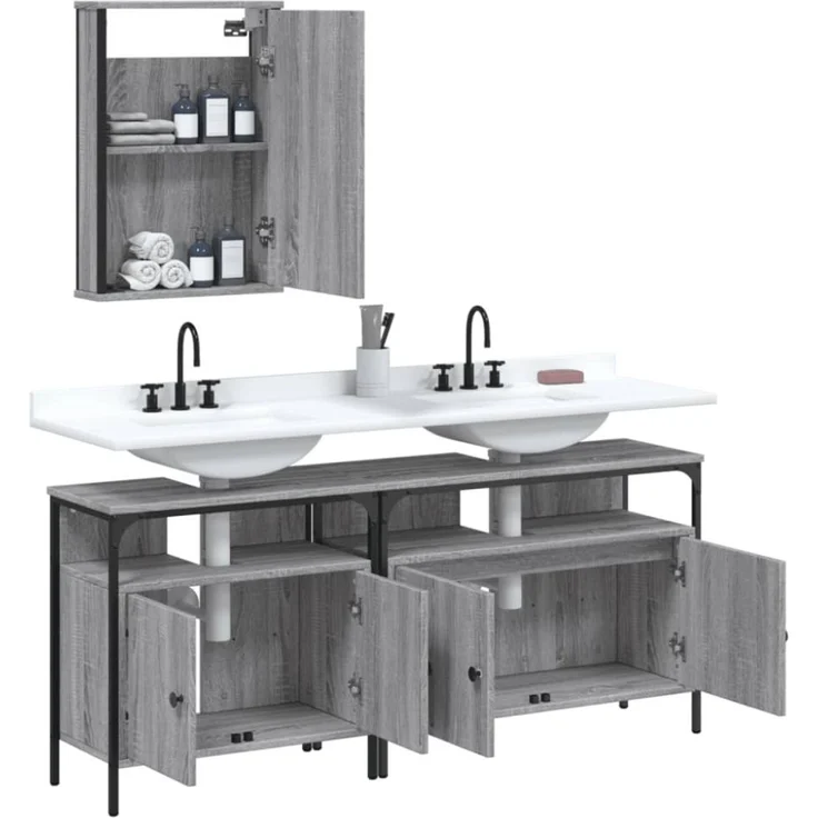 vidaXL 3-tlg. Badmöbel-Set Grau Sonoma Holzwerkstoff 3214788 – Bild 5