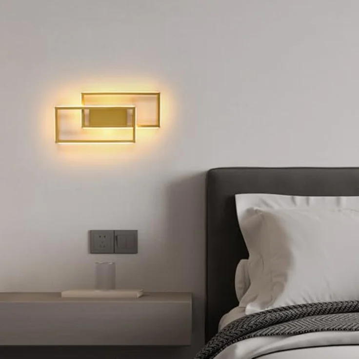 Goeco Wandleuchte LED Innen Gold, 28W Moderne Wandlampe im Quadrat-Design, Warmweiß 3000K Wandbeleuchtung Aluminium für Wohnzimmer, Flur, Korridor und Schlafzimmer – Bild 8