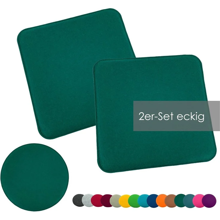 heimtexland ® Sitzkissen Set Filz Stuhlkissen Stuhlauflage Filzkissen Stuhl Polster Kissen Typ631 2er Set 35 x 35 cm Eckig Tannengrün – Bild 1