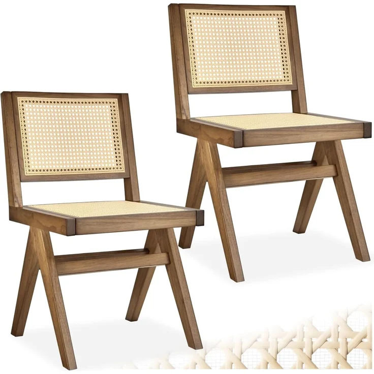 tectake Esszimmerstuhl Holzstuhl Lissy mit Wiener Geflecht im Boho-Stil (Set, 2 St), Große Rückenlehne und Sitzfläche ohne Armlehnen
