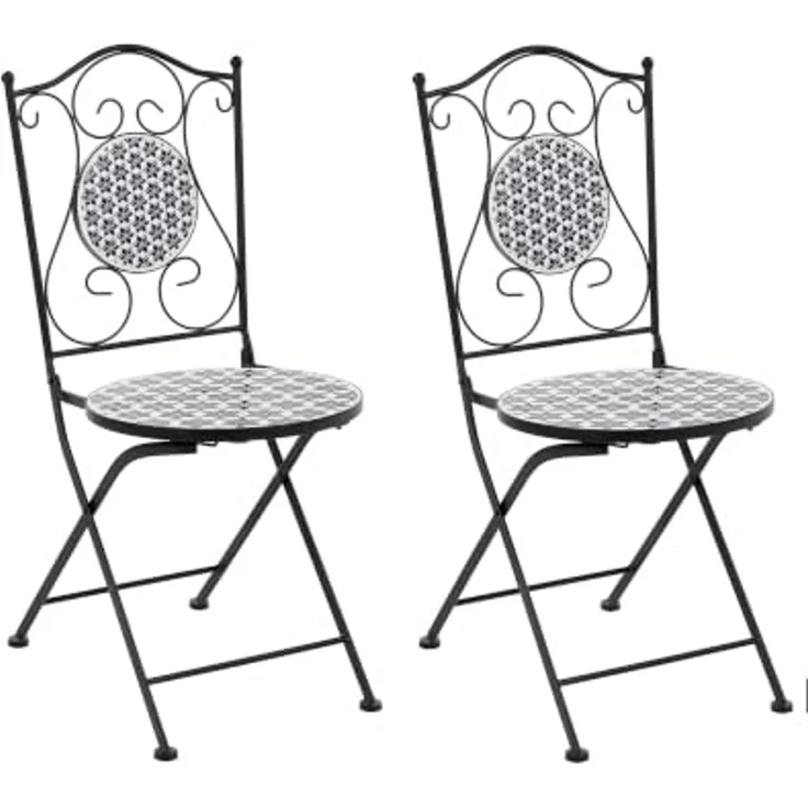 Gartenstuhl 2er Set SIROLO klappbar Metall Weiß Blau – Bild 1