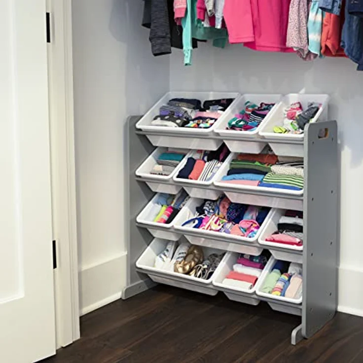 Humble Crew schickes Kinderregal in Grau/Weiß! 12 Boxen für Spielzeug, ideal für Kinderzimmer. Jetzt Ordnung mit modernem Design schaffen – Bild 7