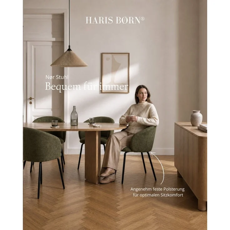 Haris Børn Esszimmerstuhl mit Armlehnen NØR - Hochwertige Polsterstühle für Esszimmer (Set, 4 St), Grün - Premium Esszimmer Stühle & Wohnzimmer Stühle – Bild 3