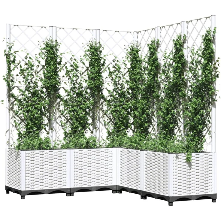 vidaXL Pflanzkübel mit Rankgitter Weiß 120x120x136 cm PP 153288 – Bild 3