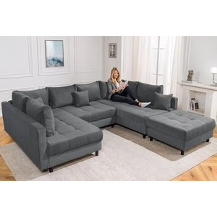 riess-ambiente Wohnlandschaft KENT 305cm anthrazit / schwarz · inkl. Hocker · U-Form · XXL Couch, Einzelartikel 1 Teile, Ecksofa · Wohnzimmer · mit Federkern · Cord-Bezug · Modern Design – Bild 6