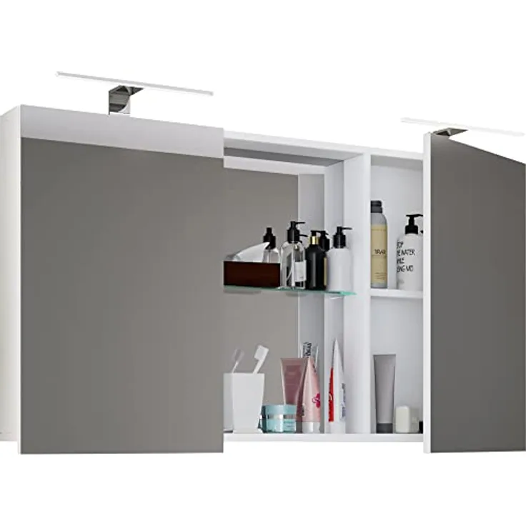 MID.YOU VCM Budasi Spiegelschrank, Weiß, Holzwerkstoff, 112x59x12 cm, mit Drehtüren für das Badezimmer