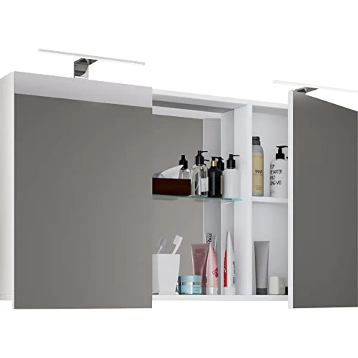 MID.YOU VCM Budasi Spiegelschrank, Weiß, Holzwerkstoff, 112x59x12 cm, mit Drehtüren für das Badezimmer – Bild 1