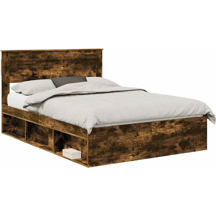vidaXL Bettrahmen Geräucherte Eiche 140 x 190 cm Massives Kiefernholz 3409755 – Bild 1