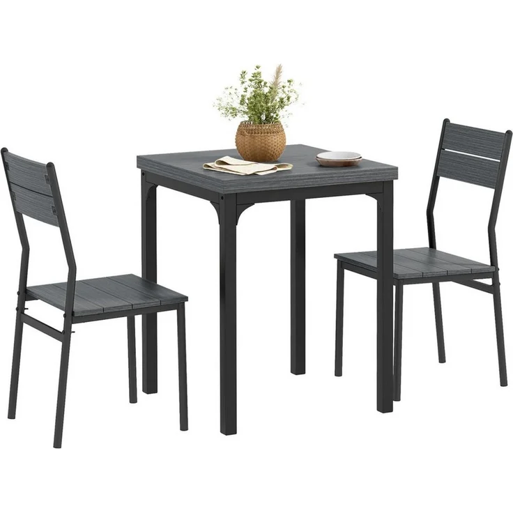 HOMCOM Essgruppe, (Esstisch mit 2 Stühlen, 3-tlg, Sitzgruppe), Esszimmergruppe mit Metallgestell Grau – Bild 2